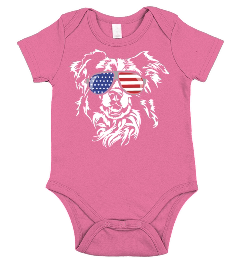BORDER COLLIE with America Flag Sunglasses Short Sleeve Baby One-Piece