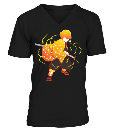 Anime Demon Slayer Kimetsu no Yaiba Zenitsu Lightn Men's V-Neck T-shirt