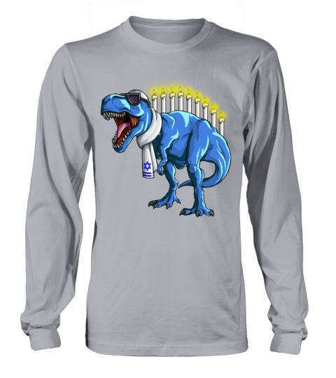 Funny Menorawrsaurus Rex Hanukkah Dinosaur Menorah Women's Long Sleeve