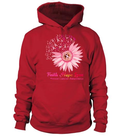 Faith Hope Love Breast Cancer Awareness Flower Pin Men's Hoodie