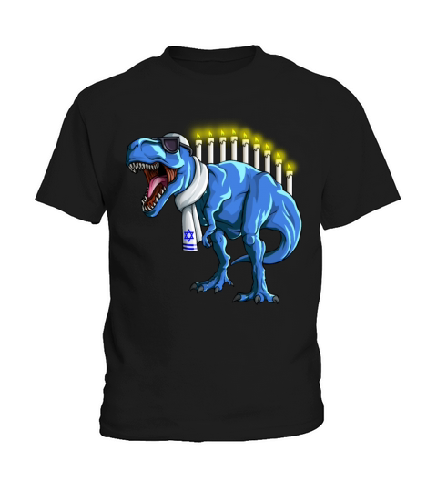 Funny Menorawrsaurus Rex Hanukkah Dinosaur Menorah Kids T-Shirt