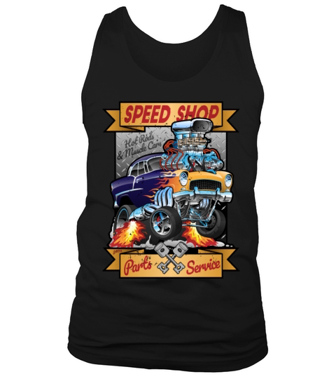 Speed Shop Hot Rod Muscle Car Cartoon Illustration Men's Tank Top