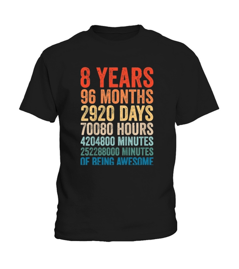 Youth 8th Birthday Boys Girls Vintage Retro 8 Years Kids T-Shirt