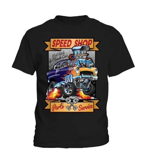 Speed Shop Hot Rod Muscle Car Cartoon Illustration Kids T-Shirt