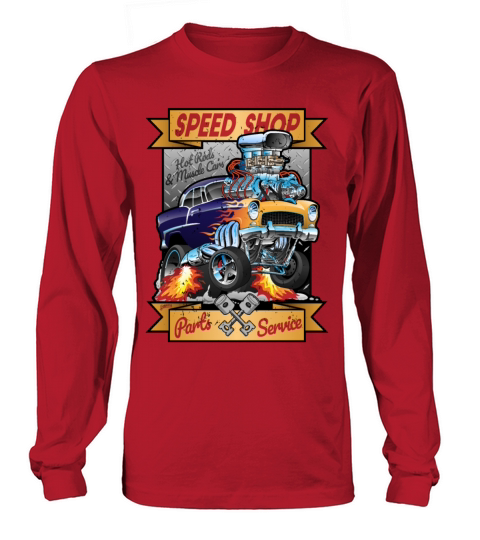 Speed Shop Hot Rod Muscle Car Cartoon Illustration Women's Long Sleeve