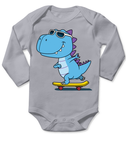 dinosaur playing skateboard Long Sleeve Baby One-Piece