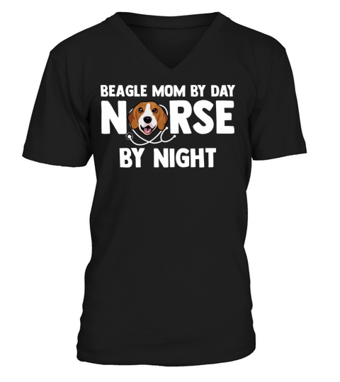 Beagle Mom By Day Nurse By Night Puppy Dog Pet Men's V-Neck T-shirt