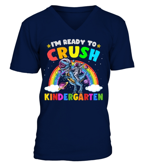 Crush Kindergarten Dino First Day Astronaut Trex Men's V-Neck T-shirt
