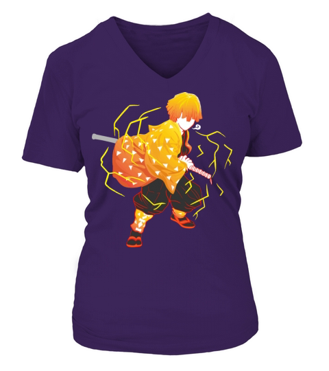 Anime Demon Slayer Kimetsu no Yaiba Zenitsu Lightn Women's V-Neck T-shirt