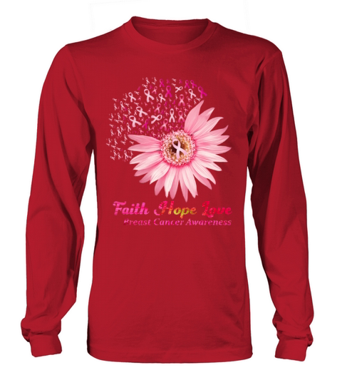 Faith Hope Love Breast Cancer Awareness Flower Pin Women's Long Sleeve