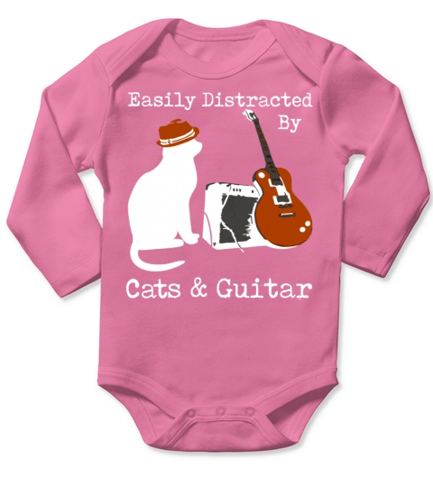 Easily Distracted By Cats Guitar Long Sleeve Baby One-Piece