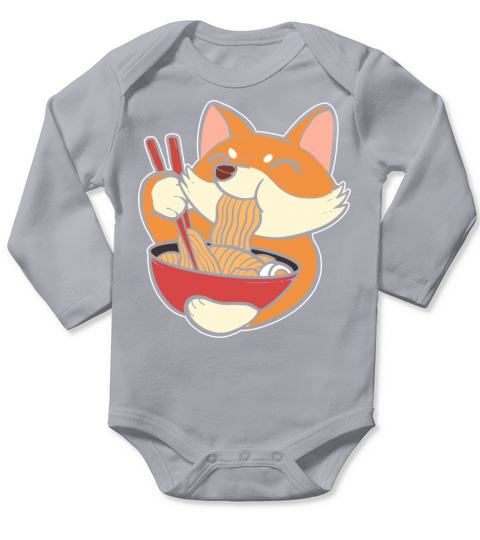 Kawaii Corgi Dog Eating Ramen Japanese Noodles Long Sleeve Baby One-Piece