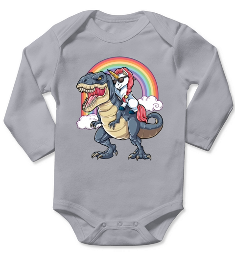 Unicorn Riding Dinosaur T rex T Shirt Unicorns Rainbow Gifts 3 Long Sleeve Baby One-Piece