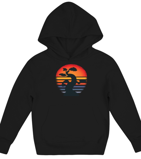 Bonsai Tree Silhouette In Vintage Sunset Kids Hoodie