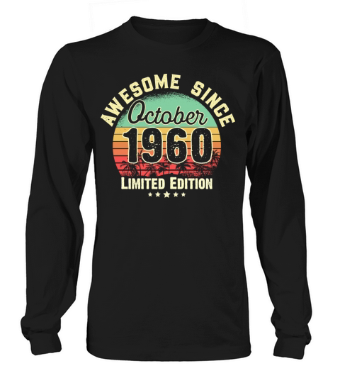October 1960 61st Year Old Birthday Gift Retro Men's Long Sleeve