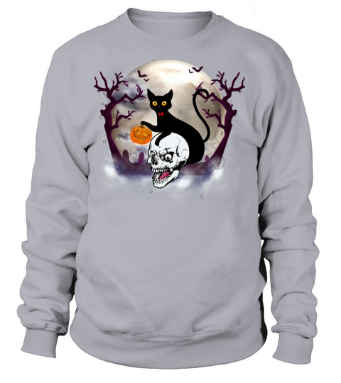 Cat with moon Silhouette Halloween T Shirt Pumpkin Women's Sweatshirt