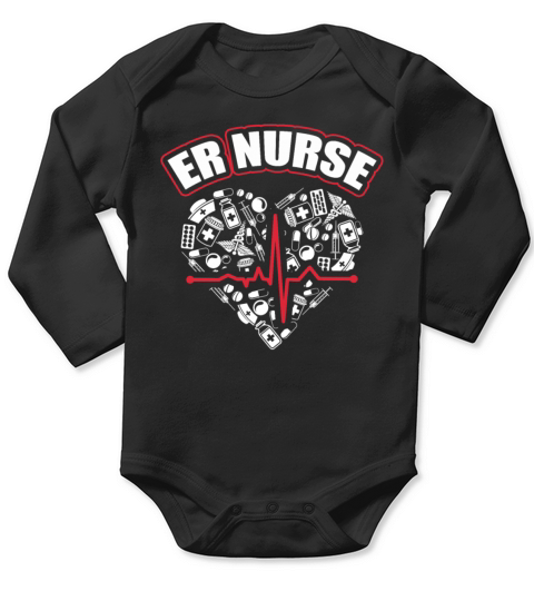 Emergency Room Nurse Heart Heartbeat Nursing RN Long Sleeve Baby One-Piece