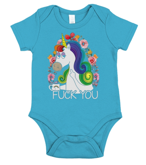 Rainbow Unicorn Fuck You Short Sleeve Baby One-Piece