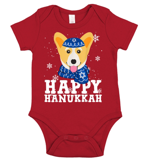 Happy Hanukkah Corgi Dog Funny Holiday Short Sleeve Baby One-Piece