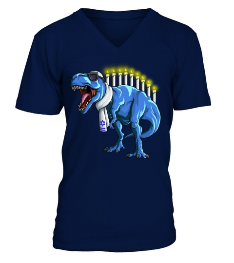 Funny Menorawrsaurus Rex Hanukkah Dinosaur Menorah Men's V-Neck T-shirt