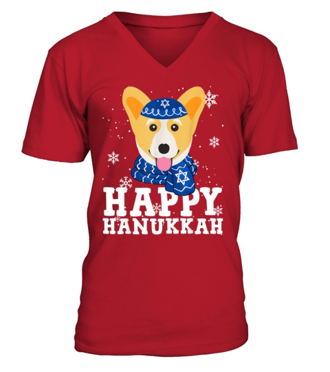 Happy Hanukkah Corgi Dog Funny Holiday Men's V-Neck T-shirt