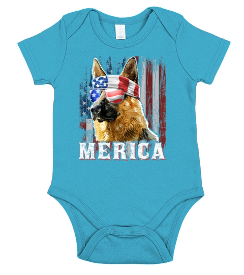 Merica German Shepherd Dog 4th of July American Flag Short Sleeve Baby One-Piece