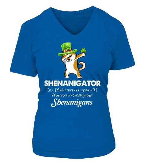 Dabbing Shiba Inu Shenanigator Definition Patricks Day Women's V-Neck T-shirt