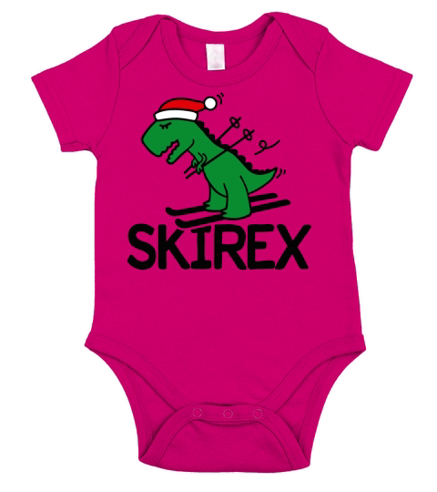 Skirex T-Rex Ski skiing Dinosaur Christmas gift Short Sleeve Baby One-Piece