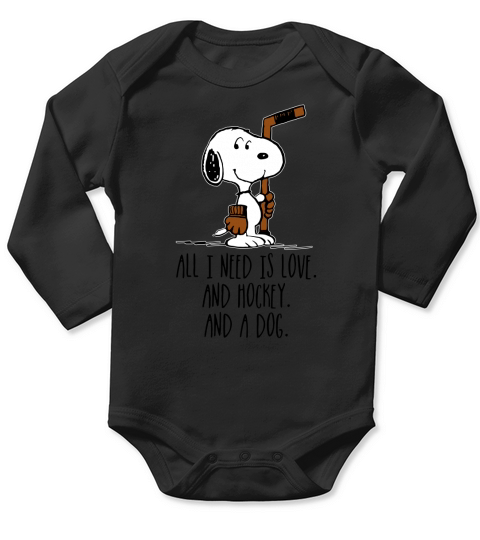 Snoopy all i need is love and hockey and a dog Long Sleeve Baby One-Piece