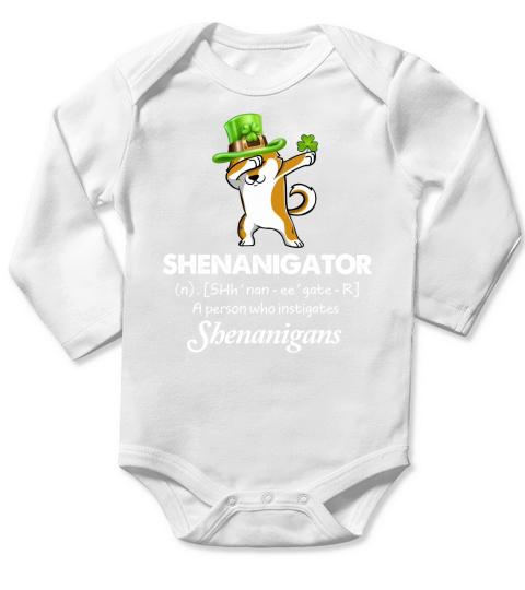 Dabbing Shiba Inu Shenanigator Definition Patricks Day Long Sleeve Baby One-Piece
