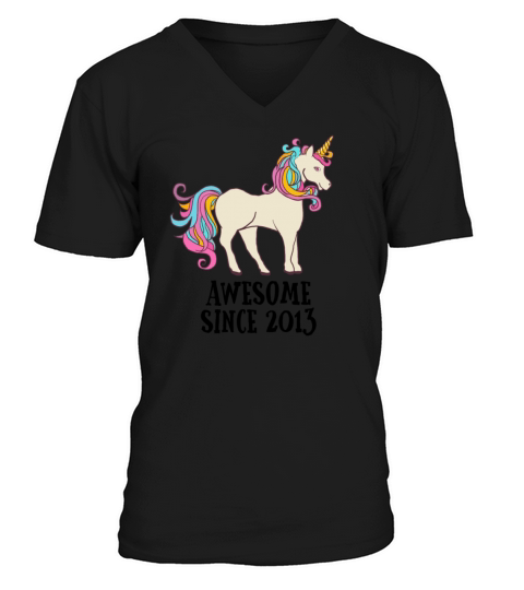 Awesome Since 2013 Unicorn Birthday Gift Men's V-Neck T-shirt