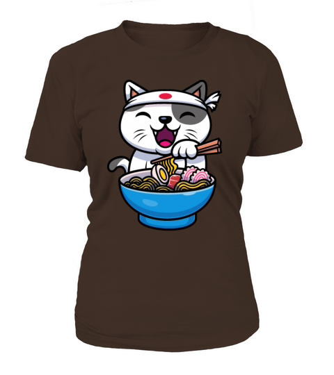 Kawaii Anime Cat Eating Ramen Noodles Japanese Women's T-Shirt