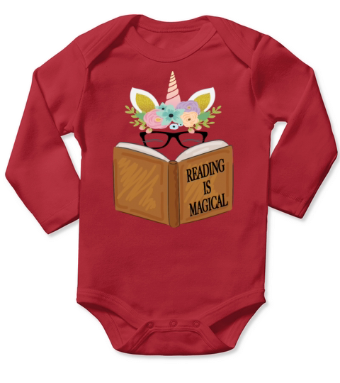 Reading is magical Cute Unicorn Face Book Lovers Long Sleeve Baby One-Piece