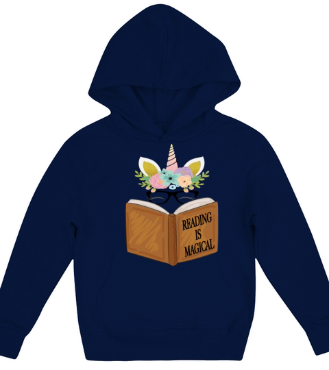 Reading is magical Cute Unicorn Face Book Lovers Kids Hoodie