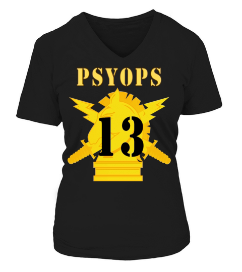 PSYOPS w Branch Insignia 13th Battalion Numeral Women's V-Neck T-shirt