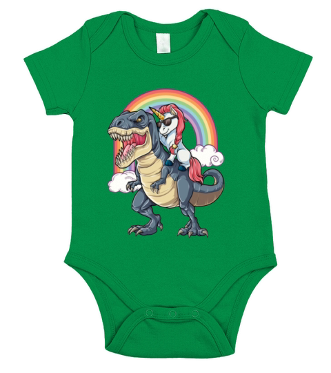 Unicorn Riding Dinosaur Short Sleeve Baby One-Piece