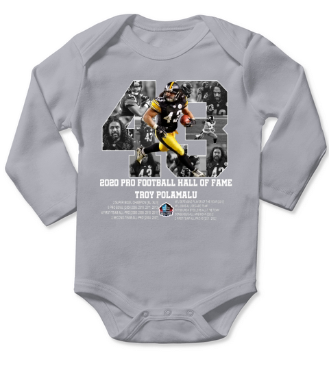 2020 pro football hall of fame Troy Polamalu number 43 shirt Long Sleeve Baby One-Piece
