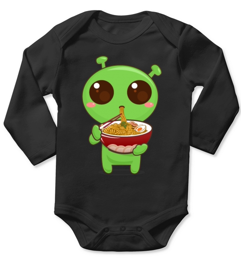 Funny UFO Eating Ramen Flying Saucer Invasion Pun Long Sleeve Baby One-Piece