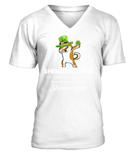 Dabbing Shiba Inu Shenanigator Definition Patricks Day Men's V-Neck T-shirt