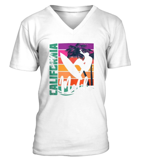 Retro Malibu California Beach Sun Surfing Souvenir V-Neck T-shirt