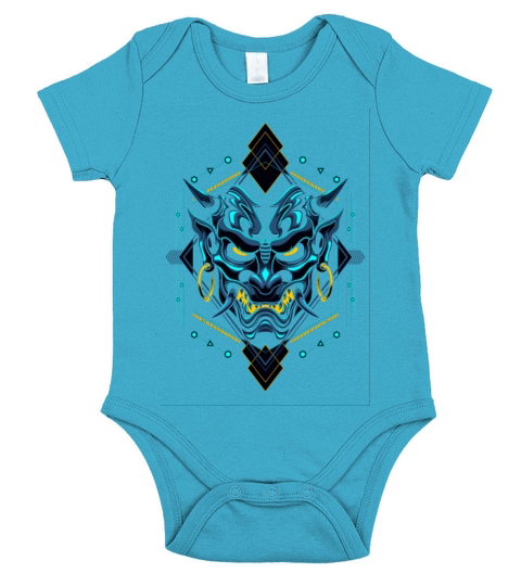 Japanese Ronin demon green with horn Short Sleeve Baby One-Piece