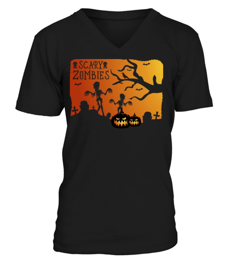 Happy Halloween Scary Zombies And Pumpkins Men's V-Neck T-shirt