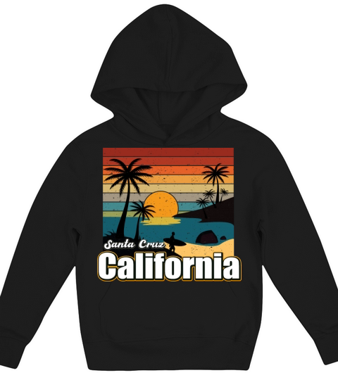 Vintage 70s 80s Style Santa Cruz Ca Surfing Kids Hoodie