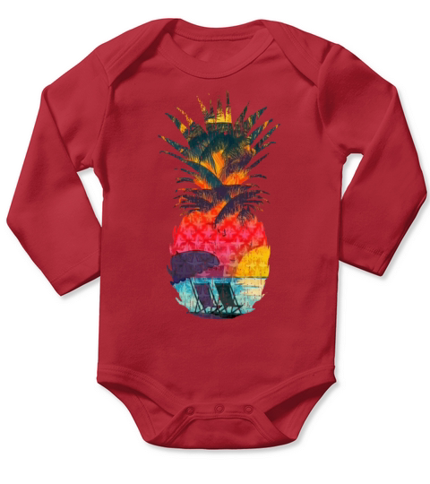 Vintage Summer Beach in Pineapple Long Sleeve Baby One-Piece