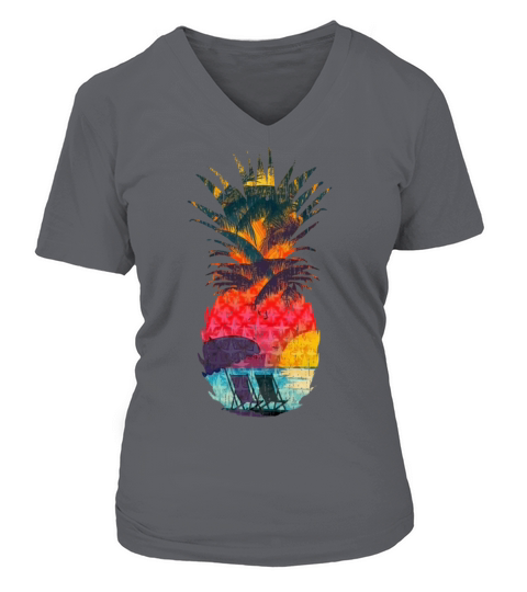 Vintage Summer Beach in Pineapple Women's V-Neck T-shirt
