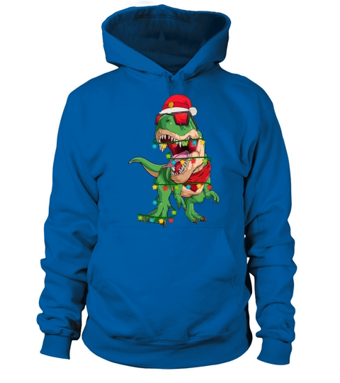 Trex Dinosaur Christmas Light Around And Santa Hat Men's Hoodie