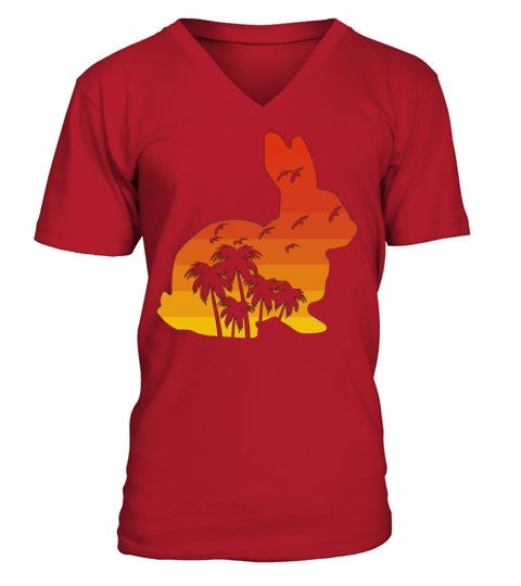 Easter Rabbit bunny Vintage Sun Palm Present Gift V-Neck T-shirt