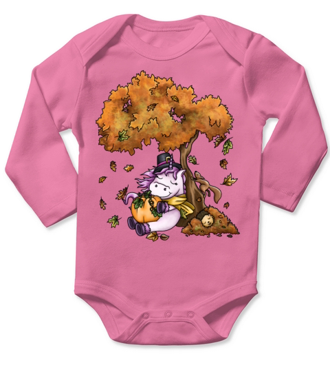 Unicorn looking forward to Thanksgiving Long Sleeve Baby One-Piece