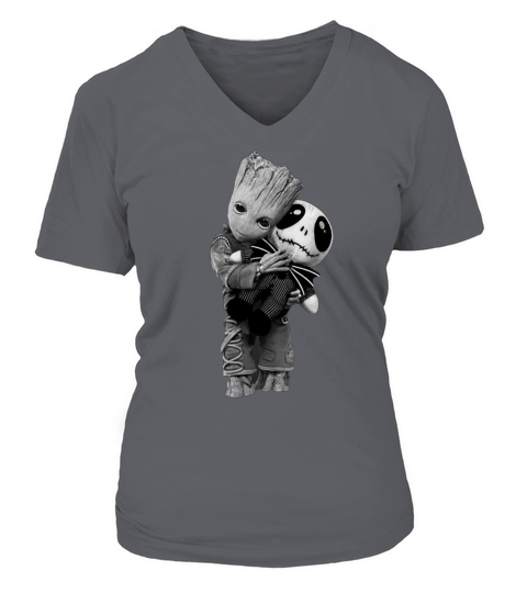 Baby Groot hug Hugging Jack Skellington shirt V-neck T-Shirt Woman