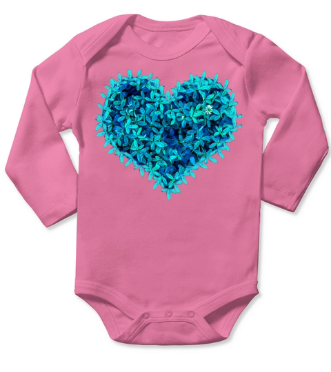 Teal leafs Heart Long Sleeve Baby One-Piece
